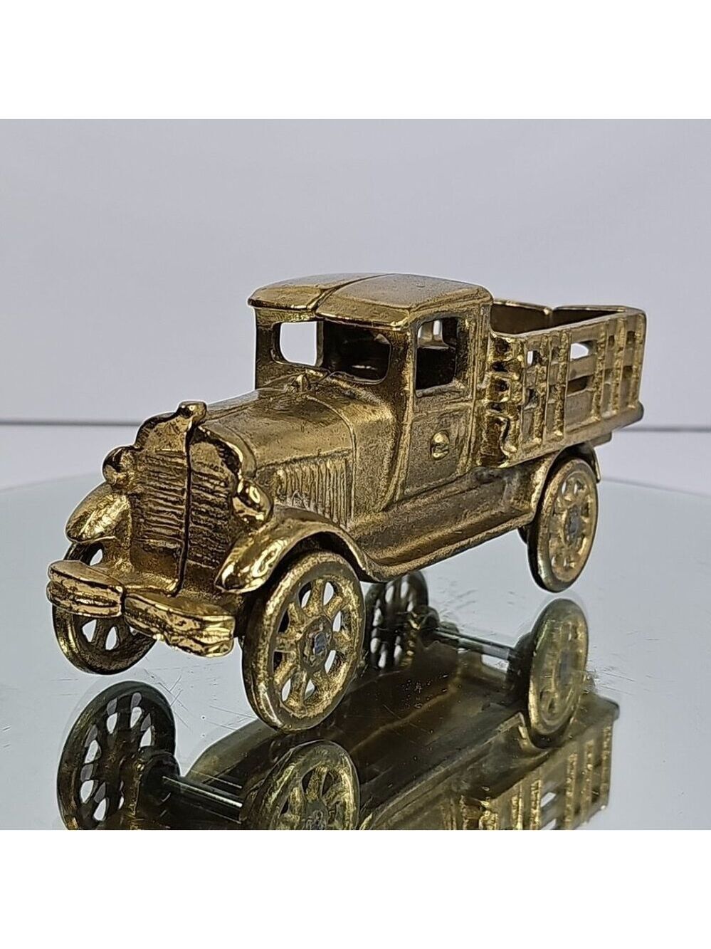 Vintage Model Brass Farm Delivery Truck Car with Rolling Wheels